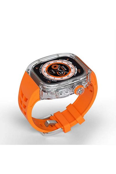 REDz Accessories Hybrid Strap With Shockproof Case, Apple Watch Ultra 49mm, Adjustable, Silicone, Orange/transparent