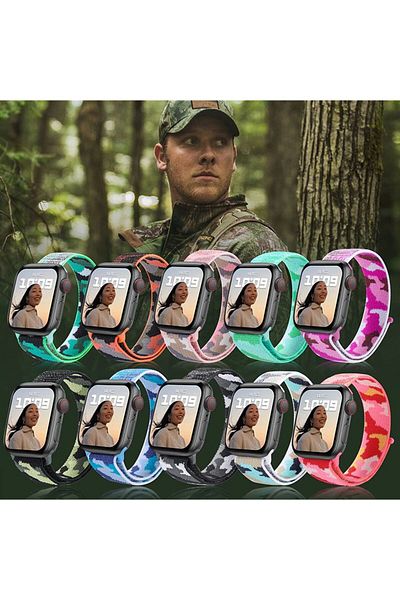 REDz Accessories Curea sport, compatibilă cu Apple Watch, nailon, Hedgehog, camuflaj albastru - 38/40/41 mm