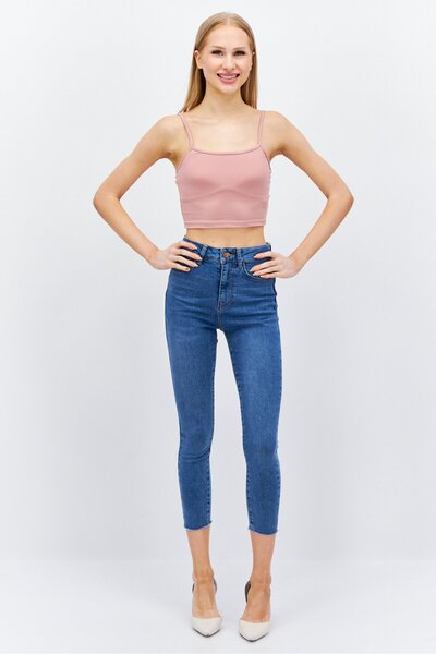 New Look Women Skinny Fit Mid Waist Washed Stretchable Denim, Blue