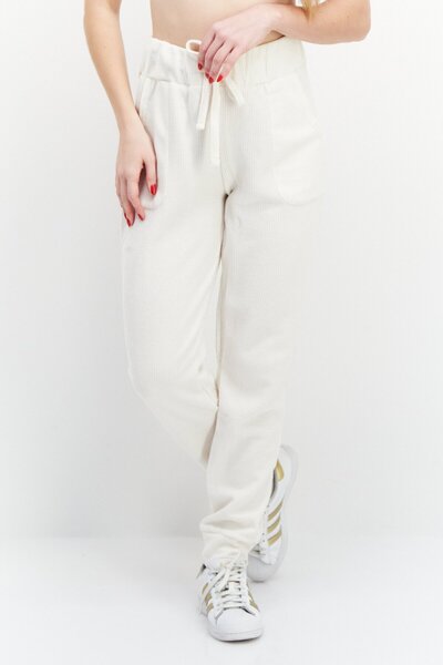 Lounge Nine بنطلون نسائي مضلع برباط، كريمي