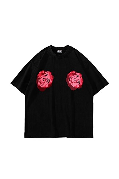 Tarzsokak Piept înflorit imprimat oversize unisex negru