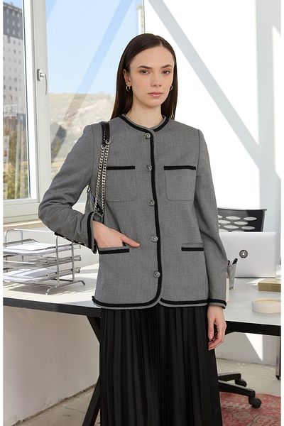 Fatma Atasoy Twist Stripe Midi Anthracite Jacket