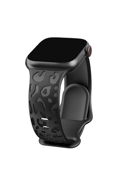 REDz Accessories Curea din silicon cu imprimeu animal 3D pentru Apple Watch, reglabilă, gravată, neagră - 38/40/41 mm