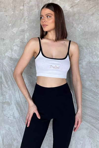 GÜLSELİ Λευκό και μαύρο κορδόνι με κέντημα Crop Top Camisole μπλούζα (Συμβατό με s-m-l)