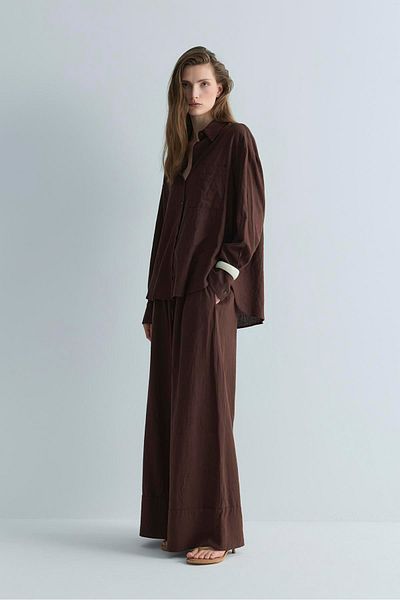 Suud Collection Dark Brown Cool Oversize Linen Shirt