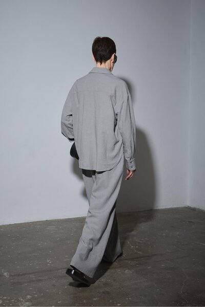 Suud Collection Gray Cool Palazzo Linen Trousers