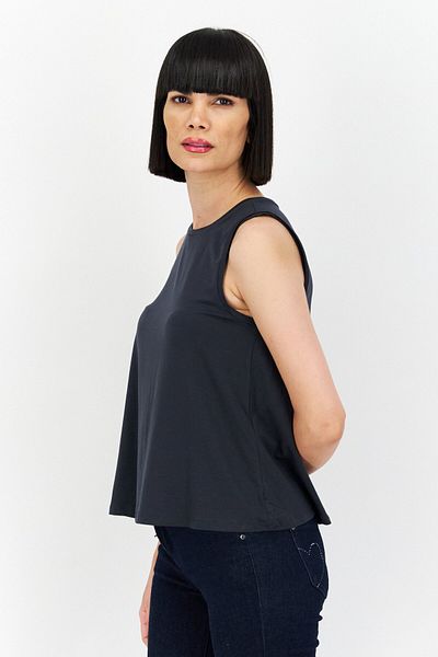 Eileen Fisher Women Round Neck Sleeveless Plain Tank Tops, Grey