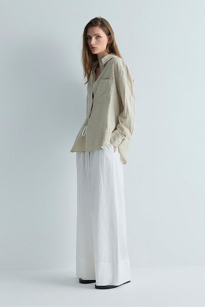 Suud Collection Λευκό Cool Palazzo Λινό Παντελόνι