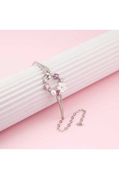 Skygo Silver Heart Magnolia Flower Butterfly Women's Bracelet