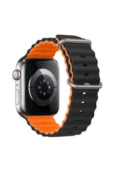 REDz Accessories Curea sport pentru Apple Watch, ventilată, model ondulat, negru/portocaliu - 38/40/41 mm