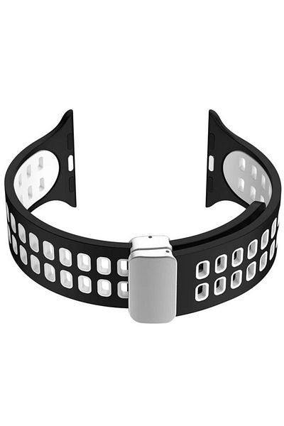 REDz Accessories Curea magnetică perforată pentru Apple Watch, reglabilă, silicon, negru-alb - 44/45/46/49 mm