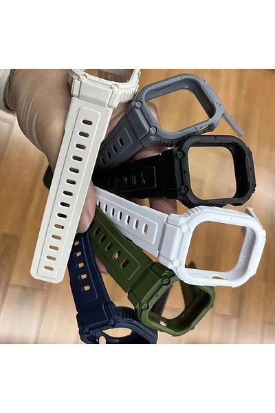 REDz Accessories Curea cu husă antișoc 2 în 1, Rugged Armor, Apple Watch, silicon, albă - Watch 42/44/45 mm