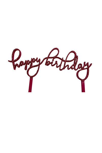 OEM Decoratiune topper tort "HAPPY BIRTHDAY", roz zmeuriu cu sclipici 15 x 9 cm