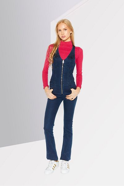 Diesel Women Dark Wash Sleeveless Jumpsuit, Navy