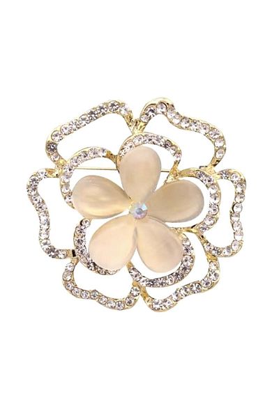PUFO Broșă elegantă pentru femei, Elegant Flower, model cu pietricele, auriu