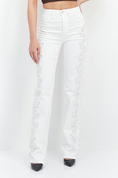 Guess Women Straight Fit Textured Denim Jeans, White