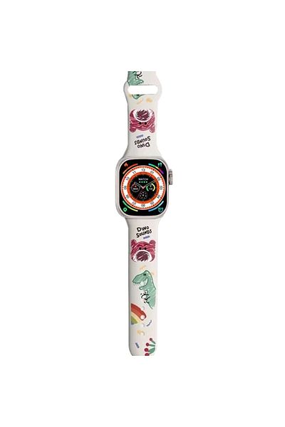 REDz Accessories Curea cu dinozauri, pentru Apple Watch, imprimeu cu desene animate, reglabilă, silicon, albă - 38/40/41 mm