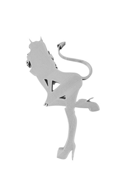 OEM Decoratiune tort, "DEVIL GIRL" topper diavolita rebela, 14,9 x 9 cm argintiu