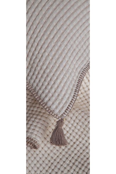 Dantela Drina Double Tasseled Bedspread & Pike Set - Beige