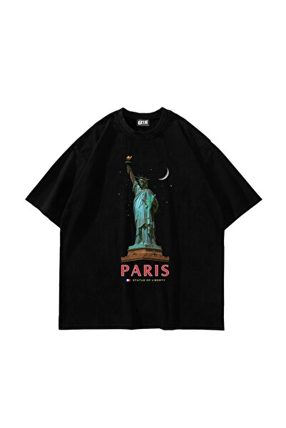 Tarzsokak Paris State Of Liberty Imprimat Oversize Unisex Negru