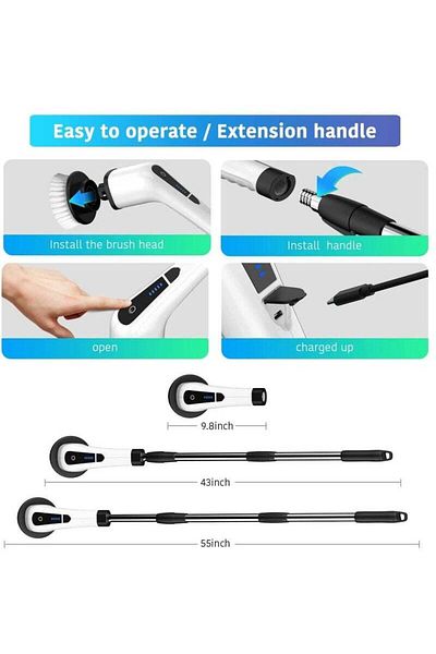 COOYA Electric Spin Scrubber, Bathroom Cleaning Brush, with 7 Replacement Brush Heads and Extension Handle