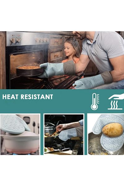 PUFO Mănușă de cuptor din silicon Cuisine pentru grătar sau cuptor, căptușită, 35 cm, verde