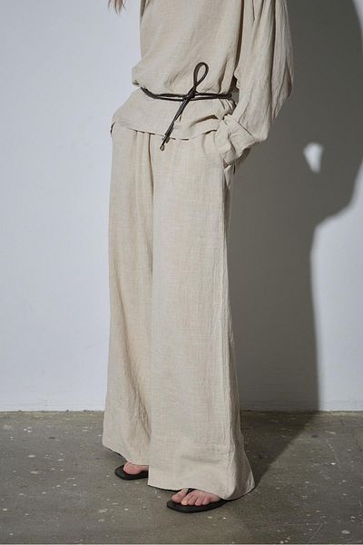 Suud Collection Natural Cool Palazzo Linen Trousers