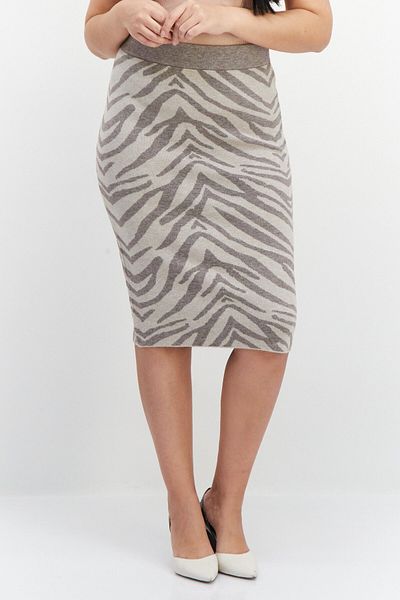 Carmen Marc Valvo Women Pull On Animal Print Midi Skirt, Grey
