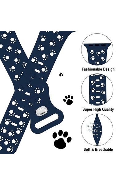 REDz Accessories Curea sport Puppy Paws, pentru Apple Watch, design Puppy Paws, silicon, bleumarin - 38/40/41 mm