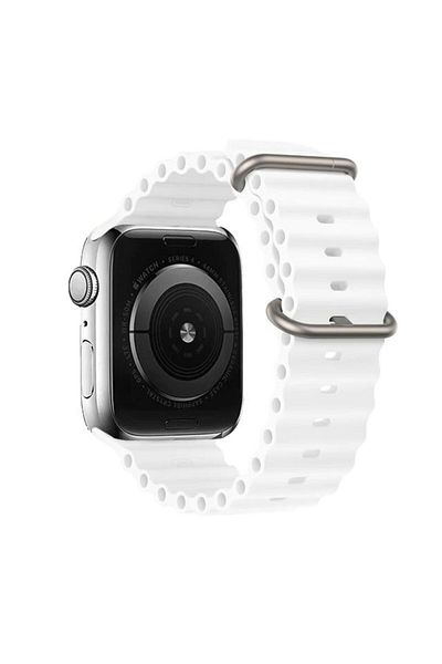 REDz Accessories Curea sport pentru Apple Watch, ventilată, model ondulat, albă - 44/45/46/49 mm