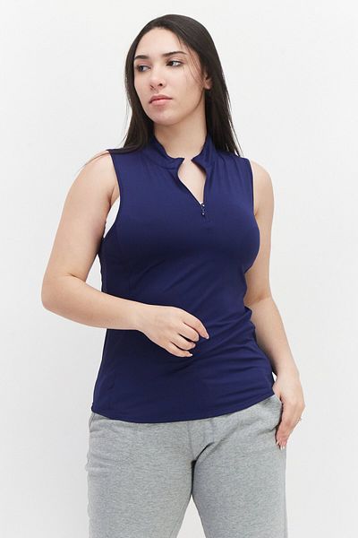 X by Gottex Women Split Neck Sleeveless Plain Tank Top, Navy