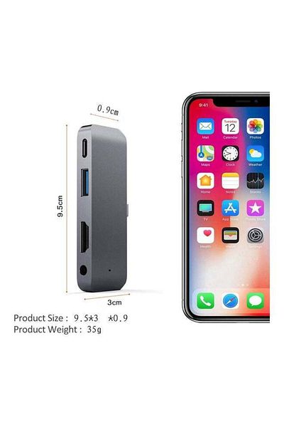 fulina محول موزع USB-C 4 في 1، محمول، مزود بخاصية توصيل الطاقة USB-C، يدعم الشحن ثنائي الاتجاه، رمادي