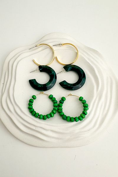 Modex Green Three Pair Colorful Hoop Earrings Set (Diater 3 cm)