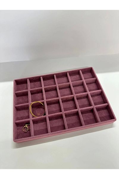 MeGass Dekor Domestic Production Suede Fabric Burgundy Color 34 Cm / 24 Cm 24 Compartment Drawer Inside Jewelry Stand