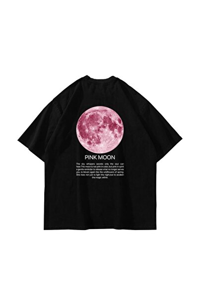 Tarzsokak Pink Moon Printed Oversize Unisex Negru