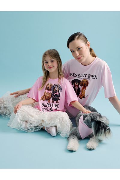 Koton Short Sleeve Crew Neck Cotton Dog Printed Oversize T-Shirt