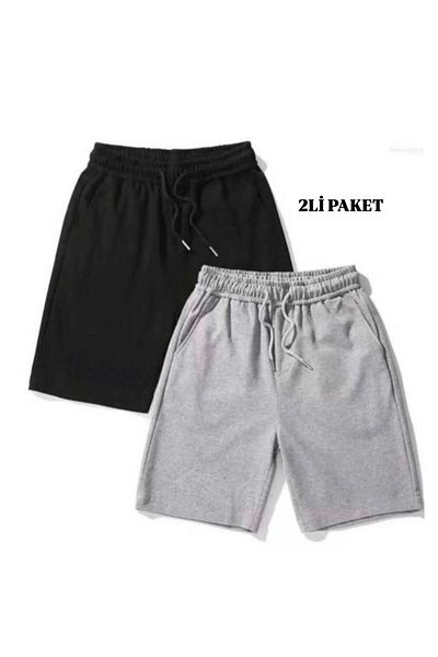 woonkey Unisex Black Elastic Waist Slim Fit Summer Combed Shorts New Season