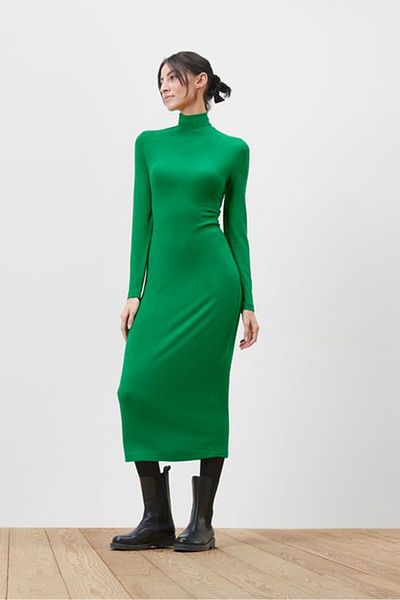 Tchibo Women Textured Midi Dress, Green