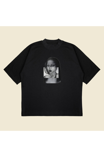 Tarzsokak Glitch Lisa Imprimat Oversize Unisex Bumbac Tesatura groasa respira...