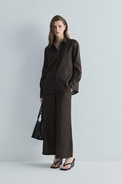 Suud Collection Горчиво кафява риза Нора от 100% лен