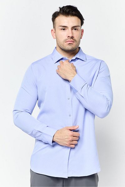 Scotch & Soda Men Modern Fit Microdot Long Sleeve Dress Shirt, Blue