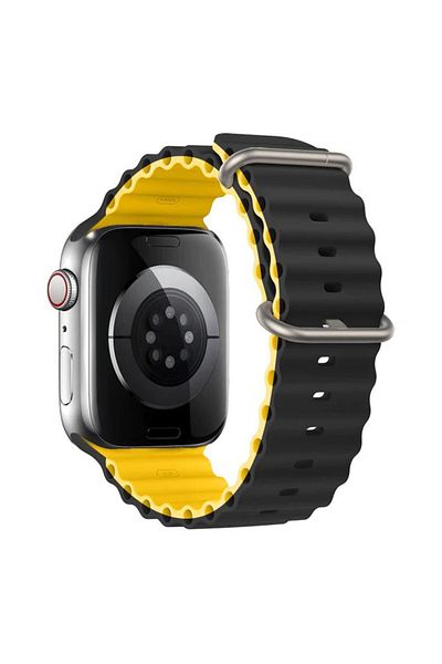 REDz Accessories Curea sport pentru Apple Watch, ventilată, model ondulat, negru/galben - 38/40/41 mm