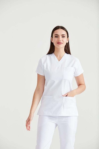 DEMOTEKS Costum Medical Elastan Alb, Pentru Femei - Model Classic Flex