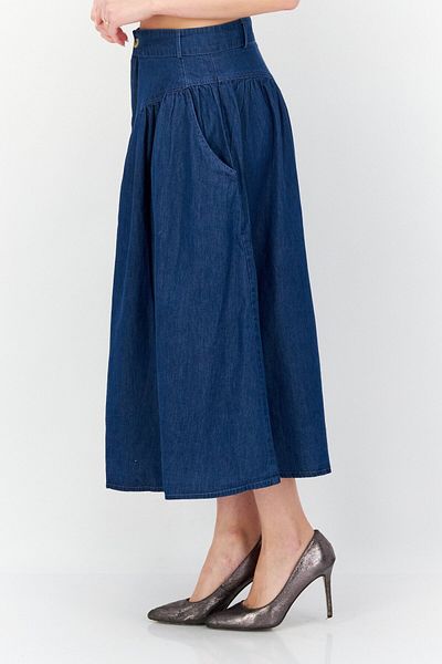 French Connection Women Washed Denim Midi Skirt, Blue