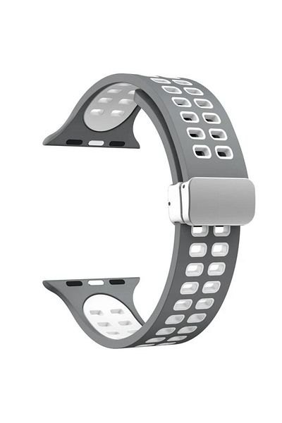 REDz Accessories Curea magnetică perforată pentru Apple Watch, reglabilă, silicon, gri-alb - 44/45/46/49 mm