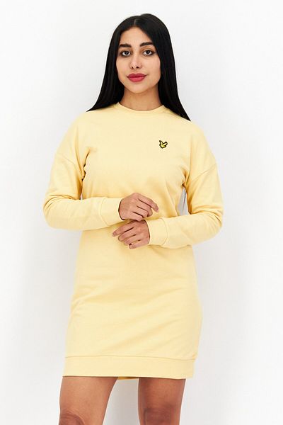 Lyle & Scott Women Embroidered Logo Midi Sweat Dress, Yellow