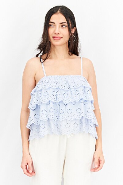 Aqua Women Square Neck Sleeveless Textured Top, Light Blue
