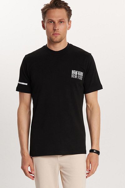 Tudors Men's Slim Fit Slim Fit Cotton Plain Basic Printed Crew Neck Black T-Shirt