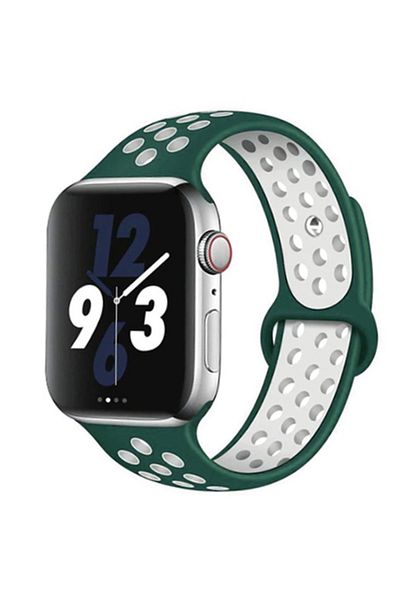 REDz Accessories Curea sport perforată pentru Apple Watch, silicon, verde închis-alb - 38/40/41 mm, mare