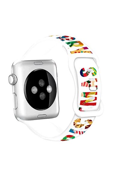 REDz Accessories Curea Merry Christmas, Sport, pentru Apple Watch, Crăciun, silicon, albă - 44/45/46/49 mm
